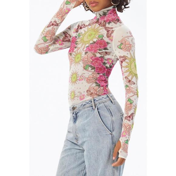 NEW AFRM zadie power mesh turtleneck top in pink tarot - Picture 2 of 3
